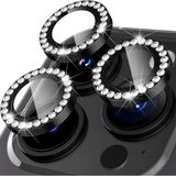 Fibaks Apple iPhone 16 Pro Kamera Koruma Parlak Renkli Taşlı Lens Koruyucu Cam Koruma - Siyah