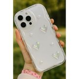 Fibaks Apple iPhone 16 Pro Kılıf 3D Kalpli Inci Tasarımlı Desenli Kamera Korumalı Şeffaf Silikon Kapak - Cici Mina