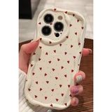 Fibaks Apple iPhone 16 Pro Kılıf Kamera Korumalı Dalga Kenarlı Kırmızı Kalp Desenli Silikon Kapak - Cici Kırmızı