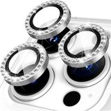 Fibaks Apple iPhone 16 Pro Max Kamera Koruma Parlak Renkli Taşlı Lens Koruyucu Cam Koruma - Gümüş