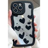 Fibaks Apple iPhone 16 Pro Max Kılıf Aynalı Kalp Desenli Yumuşak Kenarlı Kamera Korumalı Silikon Kapak - Siyah - Gri