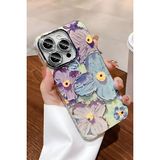 Fibaks Apple iPhone 16 Pro Max Kılıf Renk Değiştiren Taşlı Kamera Lens Korumalı Mavi Çiçek Desenli Darbe Emici
