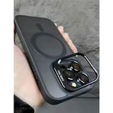 Fibaks Apple iPhone 16 Pro Uyumlu Kılıf Standlı Mat Magsafe Metal Tuşlu Kamera Lens Wonk Kapak - Siyah