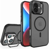 Fibaks Apple iPhone 16 Uyumlu Kılıf Standlı Mat Magsafe Metal Tuşlu Kamera Lens Wonk Kapak - Siyah