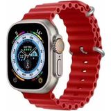 Fibaks Apple Watch 10/11/9/8/7/6/5/4/3/SE/ULTRA/HK/PRO/MAX 49MM 46MM 45MM 44MM 42MM Uyumlu Kordon Silikon Kabartmalı Ocean Loop Kayış Bileklik - Kırmızı