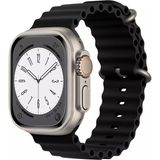 Fibaks Apple Watch 10/11/9/8/7/6/5/4/3/SE/ULTRA/HK/PRO/MAX 49MM 46MM 45MM 44MM 42MM Uyumlu Kordon Silikon Kabartmalı Ocean Loop Kayış Bileklik - Siyah