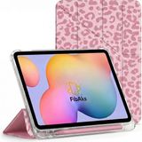 Fibaks Galaxy Tab A7 SM-T500 T505 10.4 Inç Kılıf Pembe Leopar Desenli Kalem Bölmeli Trifold Smart Standlı Uyku Modlu Güçlü Mıknatıslı Devrilmez Kapak