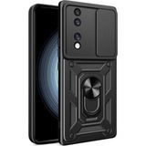 Fibaks Honor 70 Kılıf Kamera Korumalı Sürgülü Yüzüklü Armor Military Tank Koruyucu Kapak - Siyah