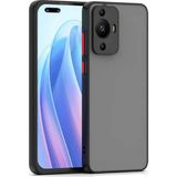 Fibaks Huawei Nova 11 Pro Mat Kamera Korumalı Renkli Tuşlu Sert Silikon Kılıf - Siyah