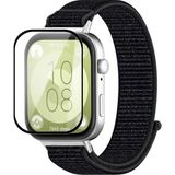 Fibaks Huawei Watch Fit 3 Uyumlu Tam Kaplayan Kavisli Siyah Çerçeveli Pet Saat Ekran Koruyucu - HW Fit 3