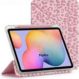 Fibaks iPad Air 11 M2 M3 M4 Çip Air 4./5./6. Nesil Kılıf Pembe Leopar Desenli Kalem Bölmeli Arkası Şeffaf Kapak