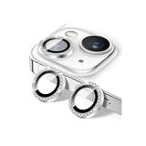 Fibaks iPhone 13 & 13 Mini Taşlı Parlak Kamera Lens Koruyucu Cam ve Çerçeve Kamera Koruma Lensi Gümüş