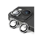 Fibaks iPhone 13 & 13 Mini Taşlı Parlak Kamera Lens Koruyucu Cam ve Çerçeve Kamera Koruma Lensi Siyah