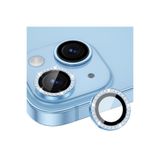 Fibaks iPhone 15/14/Plus/16E/17E Parlak Taşlı Kamera Koruma Lens Koruyucu Temperli Cam Mavi