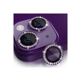 Fibaks iPhone 15/14/Plus/16E/17E Parlak Taşlı Kamera Koruma Lens Koruyucu Temperli Cam Mor
