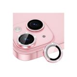 Fibaks iPhone 15/14/Plus/16E/17E Parlak Taşlı Kamera Koruma Lens Koruyucu Temperli Cam Rose