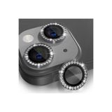 Fibaks iPhone 15/14/Plus/16E/17E Parlak Taşlı Kamera Koruma Lens Koruyucu Temperli Cam Siyah