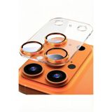 Fibaks iPhone 17 Pro Max Safir AR+AF Şeffaf Zeminli Turuncu Çerçeveli Tam Koruma Kamera Lens Koruyucu