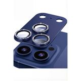 Fibaks iPhone 17 Pro Premium AR+ AF+ Pürüzsüz Çerçeveli Tam Koruma Taşlı Lacivert Kamera Lens Koruyucu