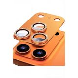 Fibaks iPhone 17 Pro Premium AR+ AF+ Pürüzsüz Çerçeveli Tam Koruma Taşlı Turuncu Kamera Lens Koruyucu