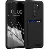 Fibaks Oppo A5 2020 Kılıf Kamera Korumalı Kartlıklı Cüzdanlı Kırmızı Tuşlu Siyah Silikon Kapak