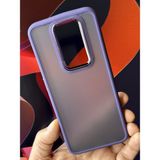 Fibaks Oppo A5 2020 Kılıf Metal Çerçeve Hassas Butonlu Renkli Buzlu Şeffaf Transparan Kapak - Mor