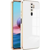 Fibaks Oppo A5 - A9 2020 Kılıf Parlak Kenarlı Altın Işlemeli Kamera Korumalı Kapak - Beyaz - Oppo A9 2020