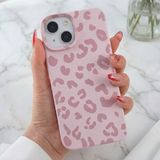 Fibaks Pembe Leopar Desenli Esnek İnce Yumuşak Silikon Kılıf iPhone 13/14/15 Darbe Koruması