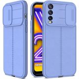 Fibaks Samsung Galaxy A02 Kılıf Sürgülü Slide Kamera Korumalı Deri Görünümlü Leke Tutmaz Lüks Silikon - Lila