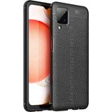 Fibaks Samsung Galaxy A12 Kılıf Rugan Armor Deri Görünümlü Parmak İzi Yapmaz Dayanıklı Niss Silikon Kapak - Siyah