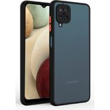 Fibaks Samsung Galaxy A12 - M12 Mat Kamera Korumalı Renkli Tuşlu Sert Silikon Kılıf - Siyah
