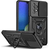 Fibaks Samsung Galaxy A13 Kılıf Kamera Korumalı Sürgülü Yüzüklü Armor Military Tank - Siyah