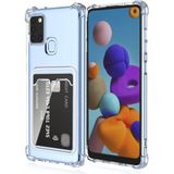 Fibaks Samsung Galaxy A21S Kılıf Kamera Koruma ve Köşe Korumalı Kartlıklı Cüzdanlı Darbe Emici Kapak - Şeffaf