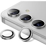 Fibaks Samsung Galaxy A24 Uyumlu Taşlı Parlak Kamera Lens Koruyucu Cam ve Çerçeve Kamera Koruma Lensi - Gümüş