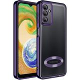 Fibaks Samsung Galaxy A34 Kılıf Logo Gösteren Parlak Kenarlı Kamera Lens Korumalı Şeffaf Omega Silikon Kapak - Derin Mor