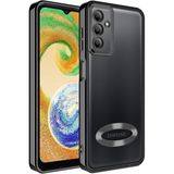 Fibaks Samsung Galaxy A34 Kılıf Logo Gösteren Parlak Kenarlı Kamera Lens Korumalı Şeffaf Omega Silikon Kapak - Siyah