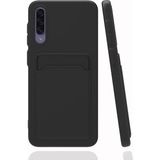 Fibaks Samsung Galaxy A50 Kılıf Kamera Korumalı Kartlıklı Cüzdanlı Kırmızı Tuşlu Siyah Silikon Kapak