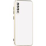 Fibaks Samsung Galaxy A50 Kılıf Parlak Kenarlı Altın Işlemeli Kamera Korumalı Kapak - Beyaz