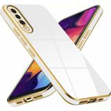 Fibaks Samsung Galaxy A70 Kılıf Parlak Kenarlı Altın Işlemeli Kamera Korumalı Kapak - Beyaz