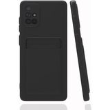 Fibaks Samsung Galaxy A71 Kılıf Kamera Korumalı Kartlıklı Cüzdanlı Kırmızı Tuşlu Siyah Silikon Kapak