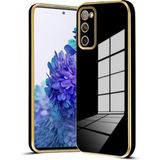 Fibaks Samsung Galaxy S20 Fe Uyumlu Kılıf Parlak Kenarlı Altın Işlemeli Kamera Korumalı Kapak - Siyah
