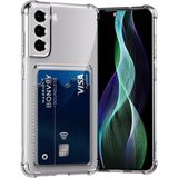 Fibaks Samsung Galaxy S21 Fe Kılıf Kamera Koruma ve Köşe Korumalı Kartlıklı Cüzdanlı Darbe Emici Kapak - Şeffaf