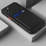 Fibaks Samsung Galaxy S21 Kılıf Kamera Korumalı Kartlıklı Cüzdanlı Kırmızı Tuşlu Siyah Silikon Kapak