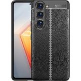Fibaks Samsung Galaxy S23 Kılıf Rugan Armor Deri Görünümlü Parmak İzi Yapmaz Dayanıklı Niss Silikon Kapak - Siyah
