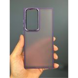 Fibaks Samsung Galaxy S23 Ultra Kılıf Metal Çerçeve Hassas Butonlu Renkli Buzlu Şeffaf Transparan Kapak - Mor