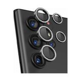 Fibaks Samsung Galaxy S23 Ultra Uyumlu Taşlı Parlak Kamera Lens Koruyucu Cam ve Çerçeve Kamera Koruma Lensi