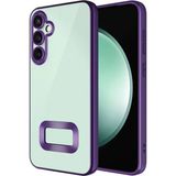 Fibaks Samsung Galaxy S24 Kılıf Kamera Lens Korumalı Şeffaf Renkli Logo Gösteren Parlak Kapak - Lila