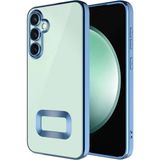 Fibaks Samsung Galaxy S24 Kılıf Kamera Lens Korumalı Şeffaf Renkli Logo Gösteren Parlak Kapak - Mavi