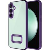 Fibaks Samsung Galaxy S24 Plus Kılıf Logo Gösteren Parlak Kenarlı Kamera Lens Korumalı Şeffaf Omega Silikon Kapak - Mor