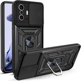 Fibaks Xiaomi Mi 11T Pro Uyumlu Kılıf Kamera Korumalı Sürgülü Yüzüklü Armor Military Tank Zırhlı - Siyah